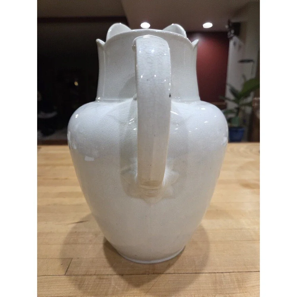 Vintage Red Cliff White Ironstone Pitcher Scalloped Rim